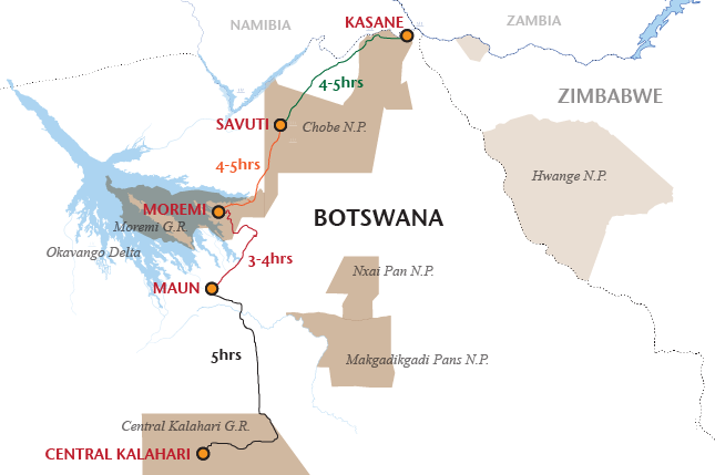 12 night Botswana moremi savuti chobe camping safari map